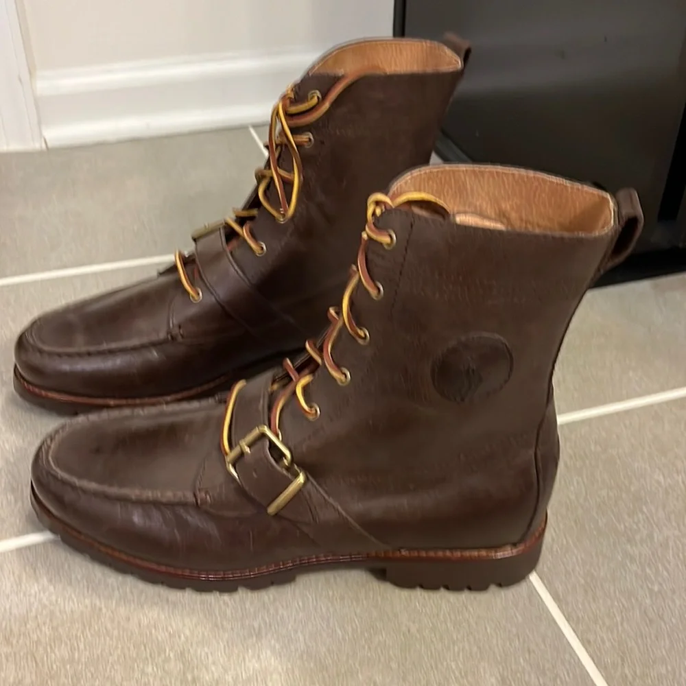 Polo Ralph Lauren Ranger County Boots Strap brown smooth leather Mens Size 12